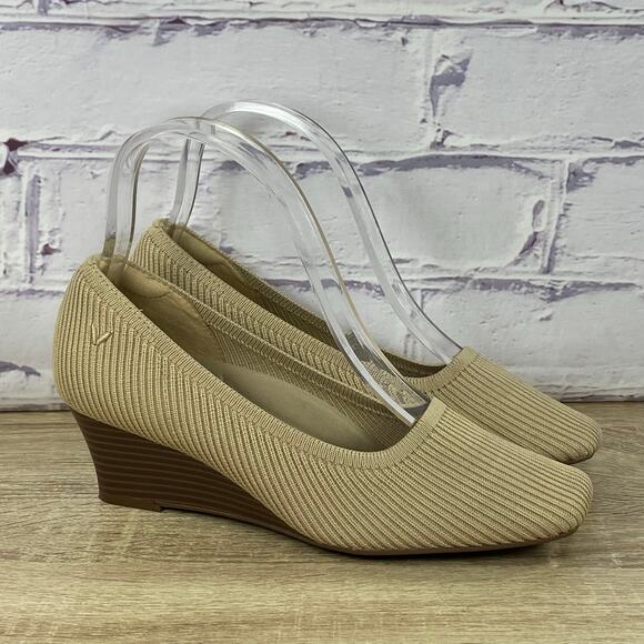 Vivaia Margot Wedge Pro Almond Square Toe Women's 36.5 US 6 Slip On Heel Pump - Picture 1 of 9